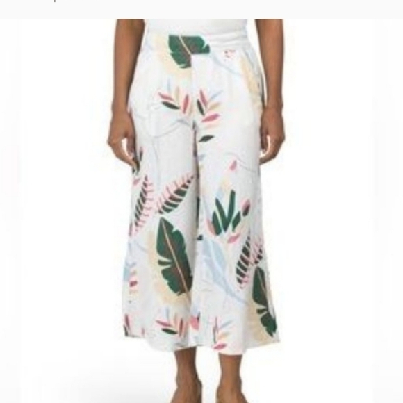 Cynthia Rowley Plus Linen Tropical Floral Print Wide Leg Pants Size 1X - Picture 1 of 9